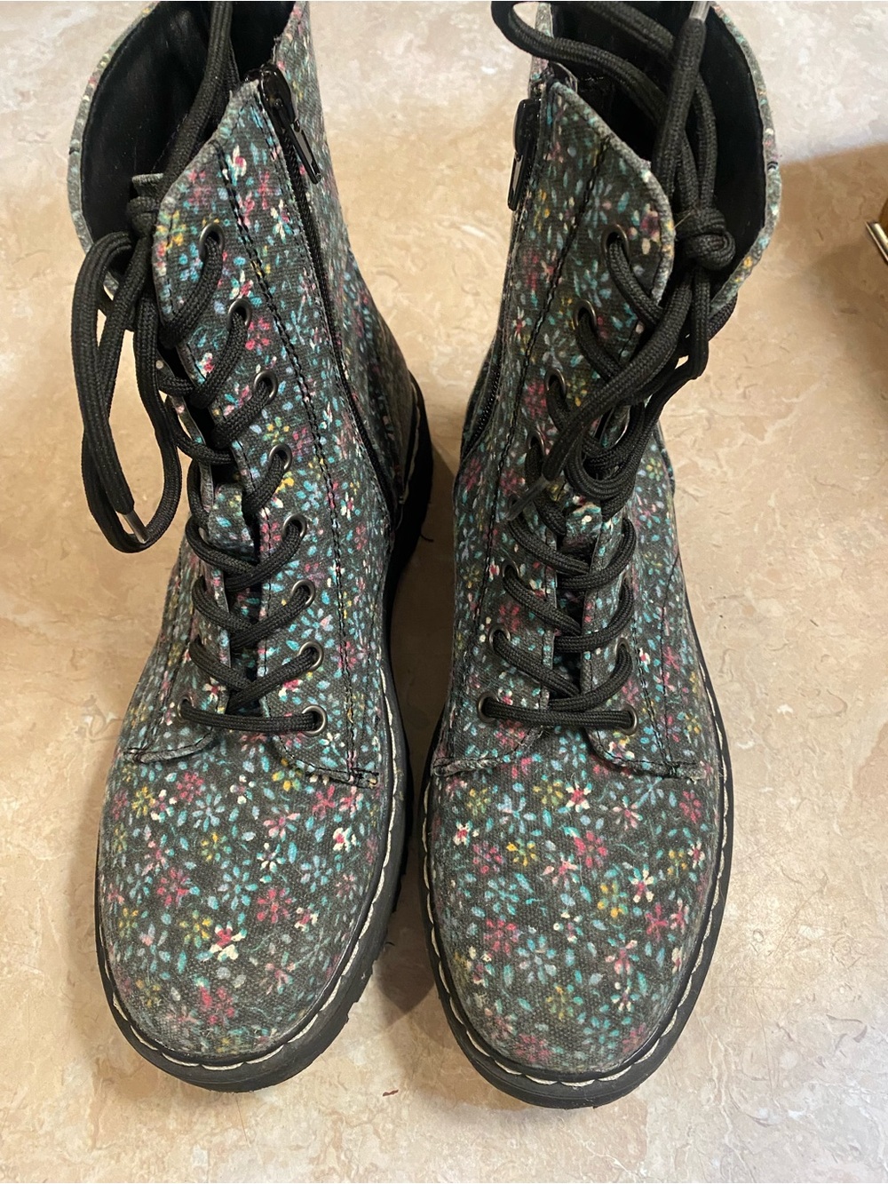 Sincerely Jules Black Floral Lace-Up Combat Boots